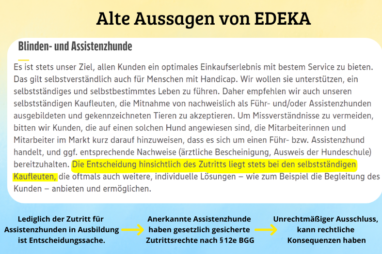 Screenshot der EDEKA-Webseite zu Blinden- und Assistenzhunden
