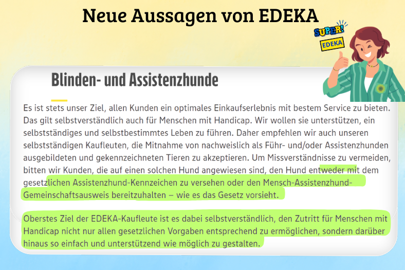 Screenshot der EDEKA-Webseite zu Blinden- und Assistenzhunden